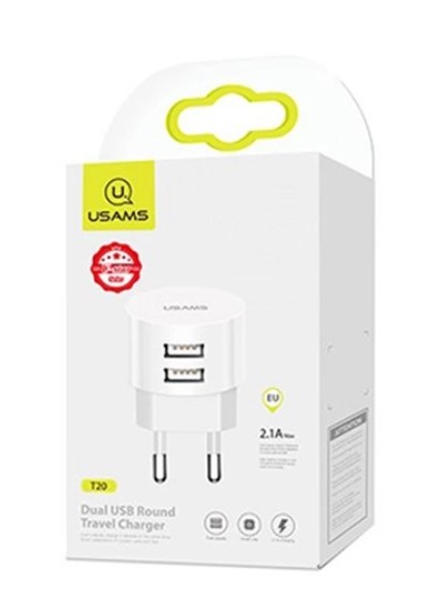 Мережевий зарядний пристрій Usams T20 (2USB, 2.1А) White (CC80TC01)